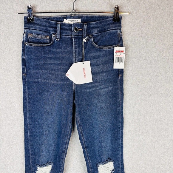 New Good American Good Womans 2 /26 Waist Crop Long Slit Ankle Distressed NWT - Picture 6 of 10
